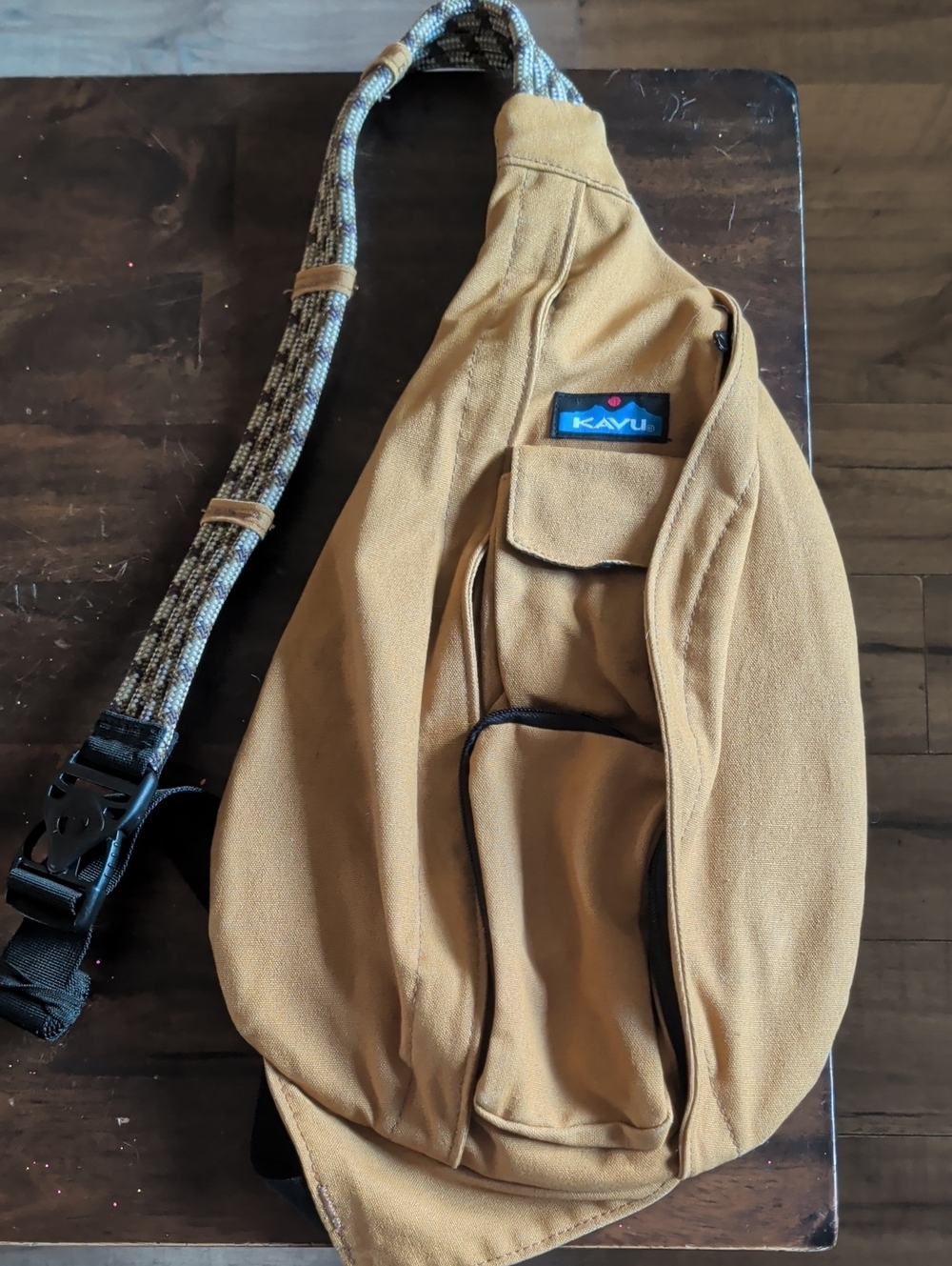 Kavu Tan Sling Bag with Patterned Strap
